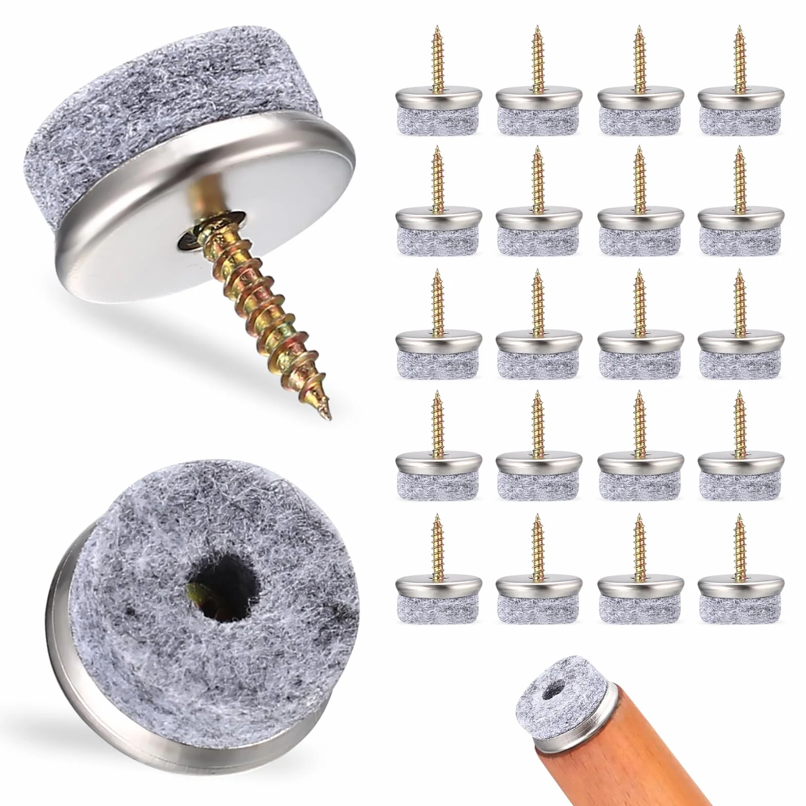 wugongshan 40 sztuk podkładek filcowych, 22 mm, podkładki filcowe do krzeseł z gwoździem okrągłe, podkładki filcowe do krzeseł, podkładki filcowe do płytek, parkietu, laminatu, filcu do krzeseł,
