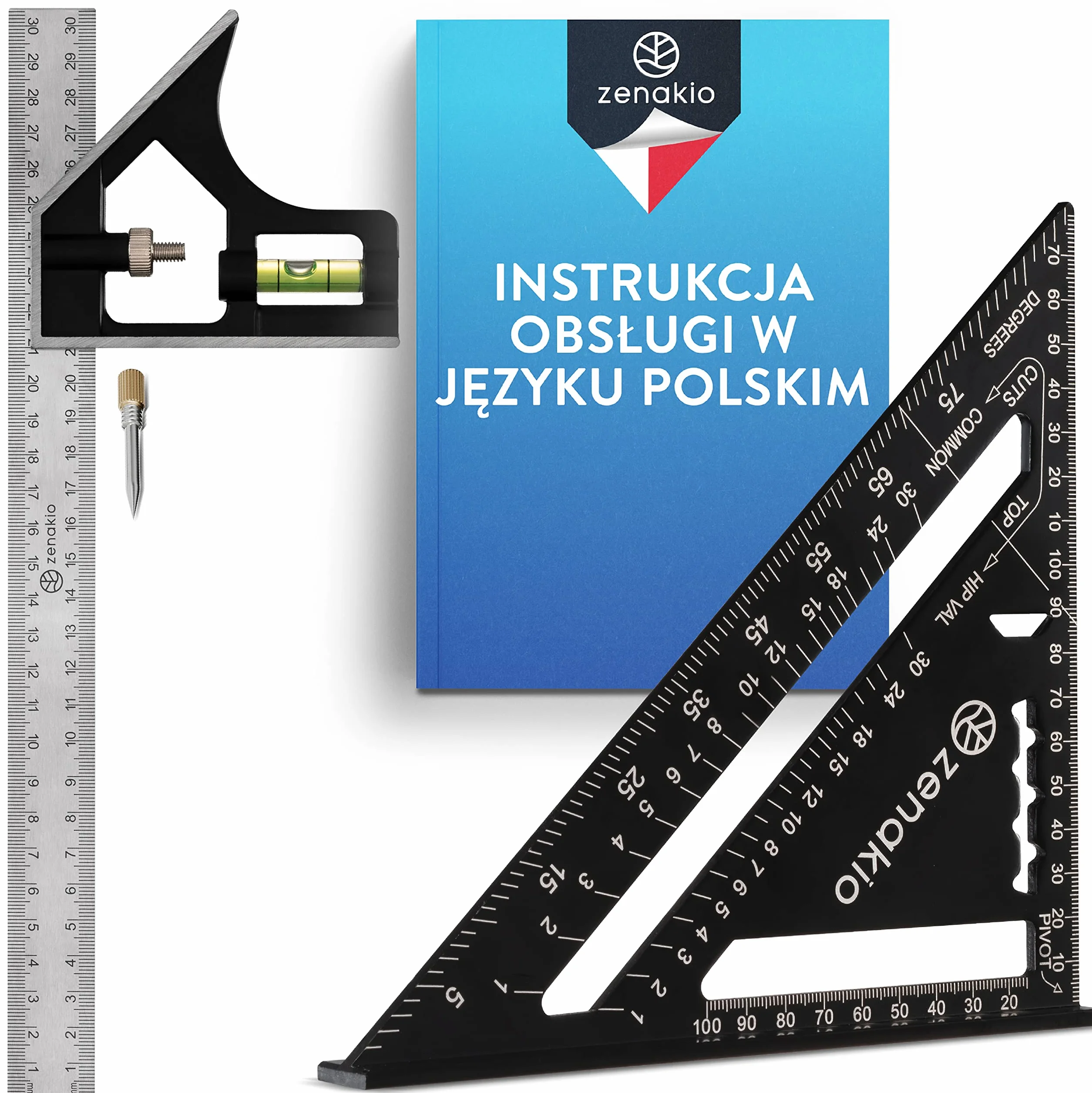 Kątownik Stolarski (zestaw 2) - Kompletny Zestaw Kątowników Stolarskich 12-EN-1 - Kątownik Metalowy 185 mm + Narzędzia Traserskie 300 mm - Wielofunkcyjne Kątowniki dla Majsterkowiczów