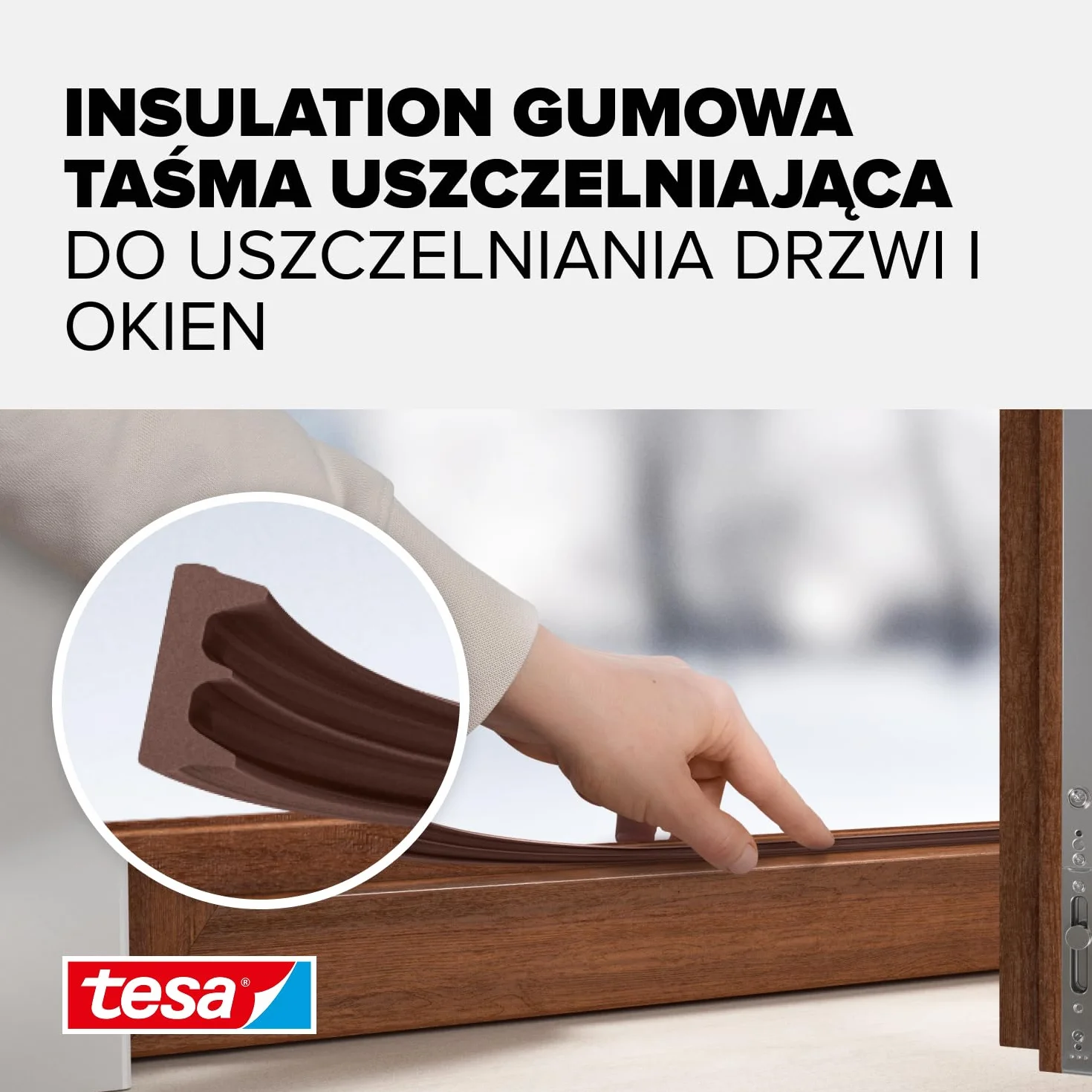 tesa INSULATION S taśma uszczelniająca - Samoprzylepna gumowa uszczelka do izolacji szczelin w oknach i drzwiach - Brązowa - 6 m x 9 mm x 4 mm